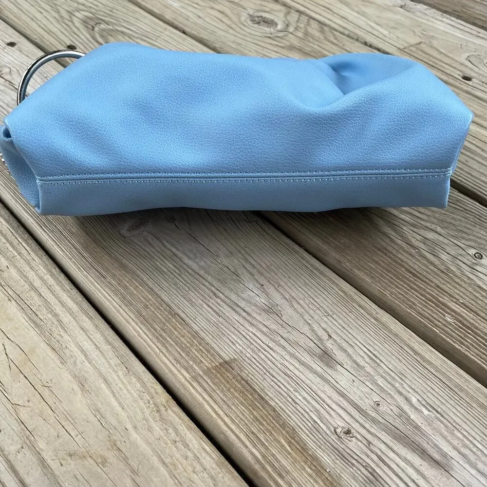 House Of Want Blue Chill Vegan Leather Frame Clutch Satchel NWOT